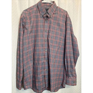 Sero By Forsyth Mens L Navy & Red Long Sleeve Button Down Plaid Shirt V12